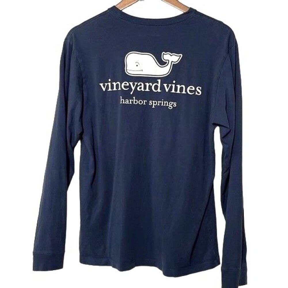 Vineyard Vines Harbor Springs Whale Long Sleeve Pocket Tee Navy Medium - Picture 3 of 6